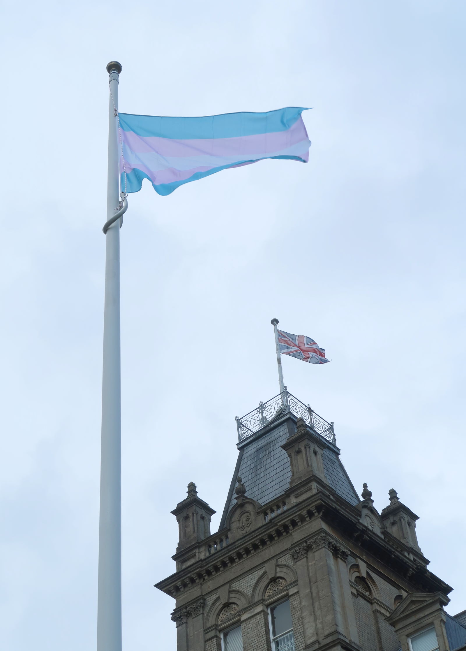 The Trans Flag flying outside Bournemouth Town Hall for the Transgender Day of Remembrance