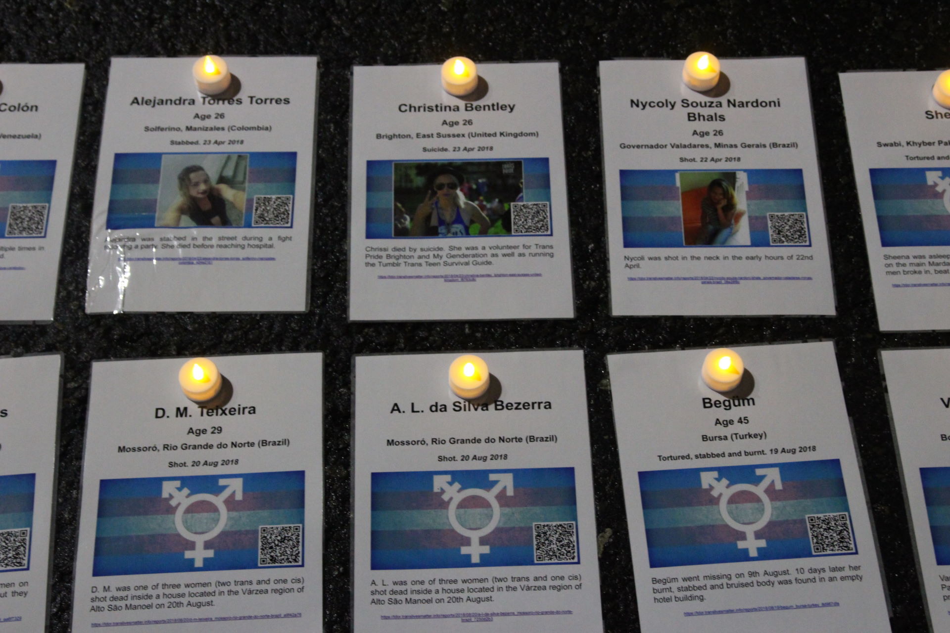 Memorial cards during the TDoR 2018 vigil in Bournemouth